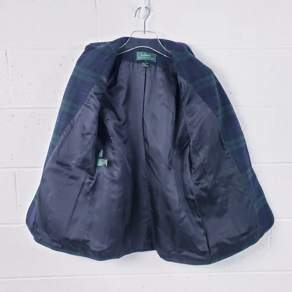 Ralph Lauren LRL Tartan Plaid Wool Cashmere Blend Blazer Green Blue Women's 6 - Picture 5 of 14
